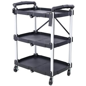 3-Layer Folding Collapsible Service Cart, Black, 50 Lb Capacity