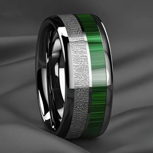 Men's 8mm Stainless Steel Ring Inlaid With Green Marble