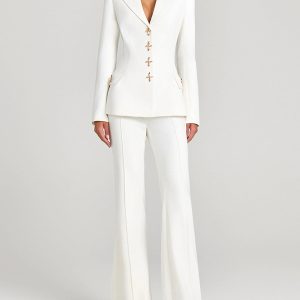 White Single Breasted Blazer And Trousers 2-Piece Suit