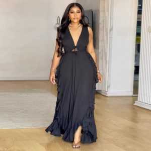 Ruffled High Waist Crop-top Spaghetti-strap Plus Size Dress