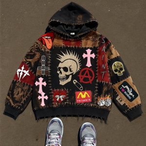 Vintage Print Loose-fitting Hoodie Sweater