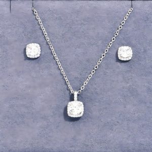 Female Minimalist Niche Square Diamond Necklace Earring Set