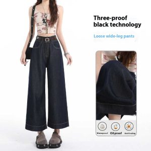 Three-proof Tencel Lyocell Cool Feeling Wide-leg Jeans Women's Summer Thin