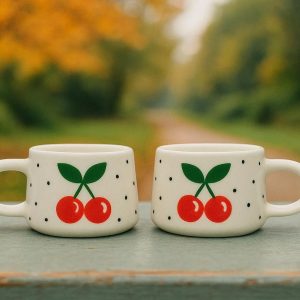 Set Of 2 Handmade Cherry Mugs With Cherry Design For Your Kitchen