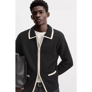 Contrast Color Fashion Zipper Sweater Men's Cardigan Jacket