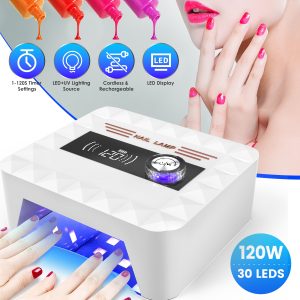 1Pc 120W Cordless UV Nail Lamp Rechargeable Gel Curing Lamp Gel Polish Light Nail Dryer With LED Display 1S To 120S Timer Settings 30 LED Beads For Salon And Home