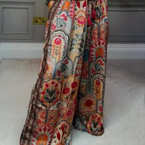 Women's Fashion Casual Loose Fit Printed Wide Leg Pants