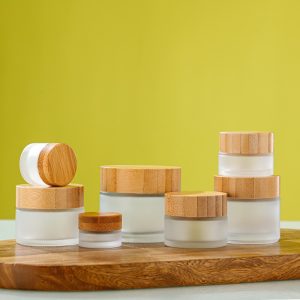 Bamboo Wood Cover Cream Bottle Facial Cream Travel Bottle Transparent Frosted