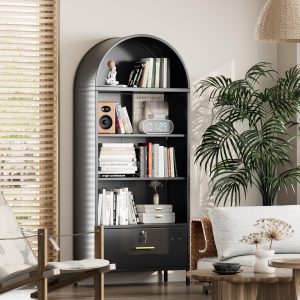Metal Arched Household Storage Cabinet In Black And White Color