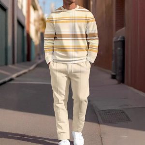 Fashion Line Printing Men's Round Neck Suit