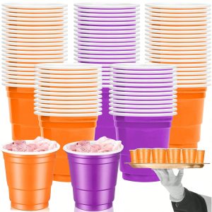 50 Pcs 2 Oz Halloween Plastic Shot Cups Mini Disposable Shot Glasses Purple Orange Party Favor Shot Glasses Bulk For Halloween Themed Party Shower Summer Beer Taste Serving
