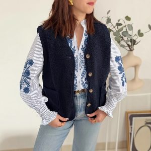 Women's Warm Outer Wear Lambswool Sleeveless Button Vest