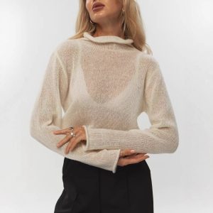 Knitted Long-sleeved Top Loose And Idle Curling Hollow Design
