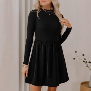 Shiying Solid Color Casual Women's Texture High Waist Dress