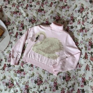 Elegant Swan Pattern Commuter Warm Loose Turtleneck Sweater