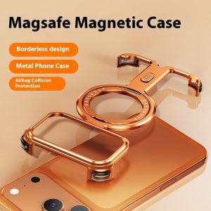 Suitable For 17promax Phone Case Metal Seamless Magnetic Bracket Hollow Skeleton