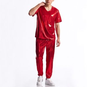 Men's Bright Surface Bronzing Disco Suit Model