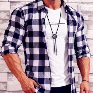 Teenage Men's Checked Long-sleeved Casual Shirt