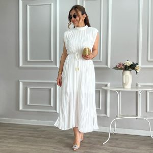 Fashionable Simple Half Turtleneck Waist-controlled Lace-up Midi Dress