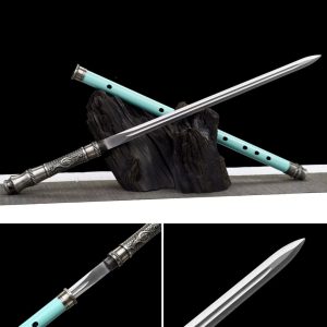 Integrated Sword & Blade Handmade Long Blade Flute Sword Blade-in-Staff Sword Extended Staff Blade Musical Instrument Gift Unsharpened