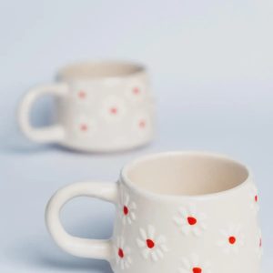 Handmade White Floral Mug Set For Cozy Kitchen Decor