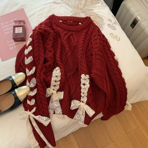 Red Sweater Animal Year Atmosphere Bow Design Sense