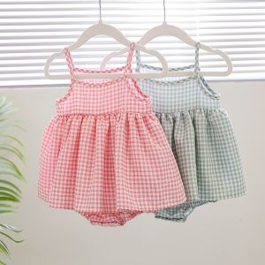 Korean Style Baby Sling Romper Fashionable Plaid Dress Princess Dress