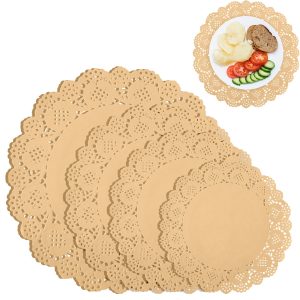 200 Pack Round Brown Paper Doilies Assorted Sizes 8.5inch 10.5 Inch 12 Inch And 13.5 Inch Disposable Kraft Paper Placemats For Food Cakes Wedding Tableware Decoration-Clearance