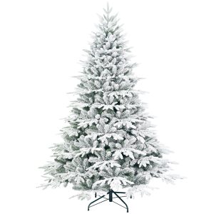 Artificial 5ft Flocked Christmas Tree With 1419 PE PVC Mixed Branch Tips, 300L Warm White Led, Steel Wire Wire, Hinged Premium & Foldable Base For Indoor Holiday Decorating