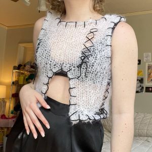Contrast Color Sleeveless Vest See-through Sweater