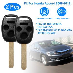 2Pcs Keyless Entry Remote Shell Case Fit For Accord 2008-2012 Car Key Fob Pad Replacement N5F-S0084A N5F-A05TAA With Uncut Blade