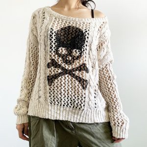 Street Hipster Solid Color Knitted Bottoming Shirt Hollow Twist Round Neck Sweater