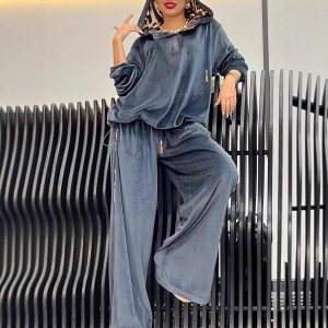 Loose Casual Two-piece Suit Leopard Print Hoodie And Pants Suit For Women