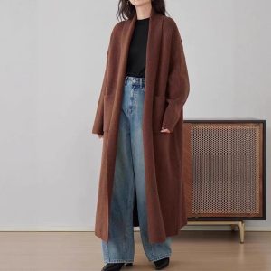 Women's Elegant Long Below The Knee Sweater Cardigan