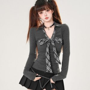 Autumn New Waist-tight Flattering V-neck Tops