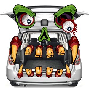 Large Trunk Or Treat Car Decoration Kit - Monster Face Garage Door Decor With Eyes, Teeth - Outdoor Stickers For SUV, Jeep Clearance