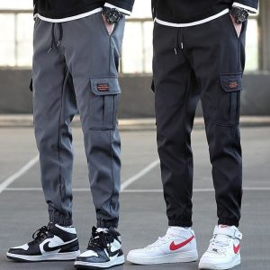 Men's Loose All-match Multi-pocket Wear-resistant Solid Color Ankle Banded Working Pants