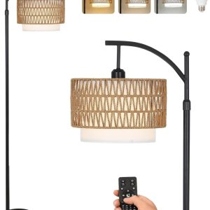 Floor Lamp For Living Room With 3 Color Temperatures, Farmhouse Floor Lamps With Remote & Dimmab