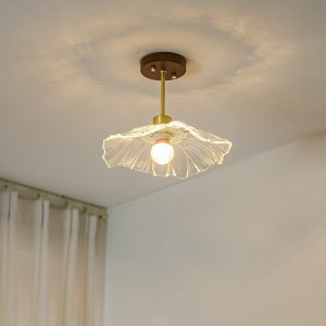 Log Walnut Color Brass Ceiling Lamp