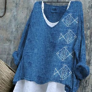 Pullover Fish Loose Casual Long Sleeves Printed Pullover