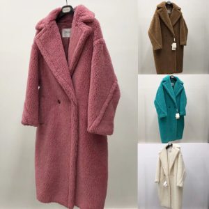 Women's Long Pink Wool Alpaca Fleecefiber Fur Coat