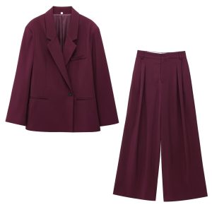 Women's Solid Color Casual Fashion Loose Suit Coat & Trousers