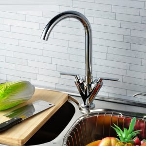 Copper Kitchen Chrome-plated Double Handle Hot And Cold Faucet