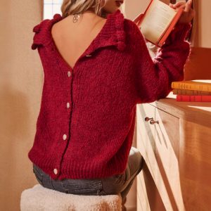 New American Casual Turtleneck Red Sweaters Top