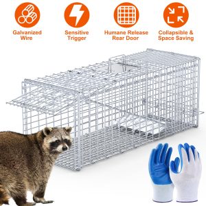 1Pc Live Animal Trap Cage 37x14x15in Folding Catch And Release Humane Cat Trap Galvanized Iron For Raccoons Foxes Coyotes Stray Dogs Armadillos Squirrels