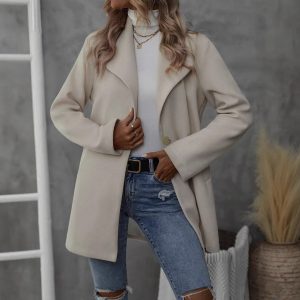 Polo Collar Cardigan Woolen Coat For Women