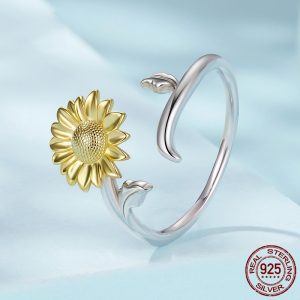 S925 Sterling Silver SUNFLOWER Lucky Ring Bracelet
