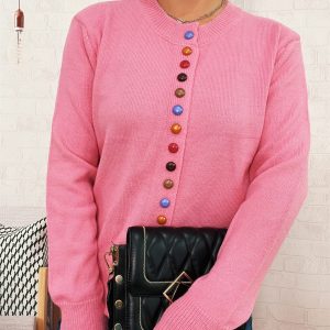 Simple Commute Color Button Single-breasted Knitted Cardigan Sweater Coat