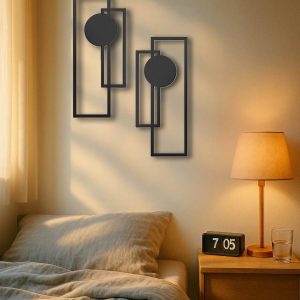 2Pcs Metal Wall Decoration-Minimalist Abstract Geometric ,Vertical Decor Perfect
