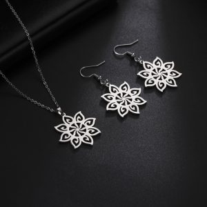 Stainless Steel Eight-petal Flower Necklace Ear Hook Set